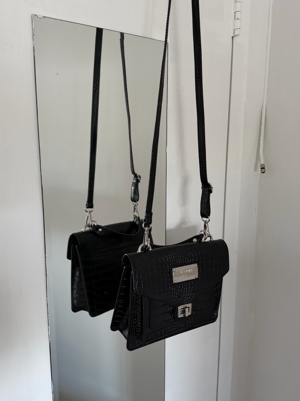 VALENTINO by Mario Valentino Black Croc-Embossed Mini Crossbody Bag - Picture 10 of 16